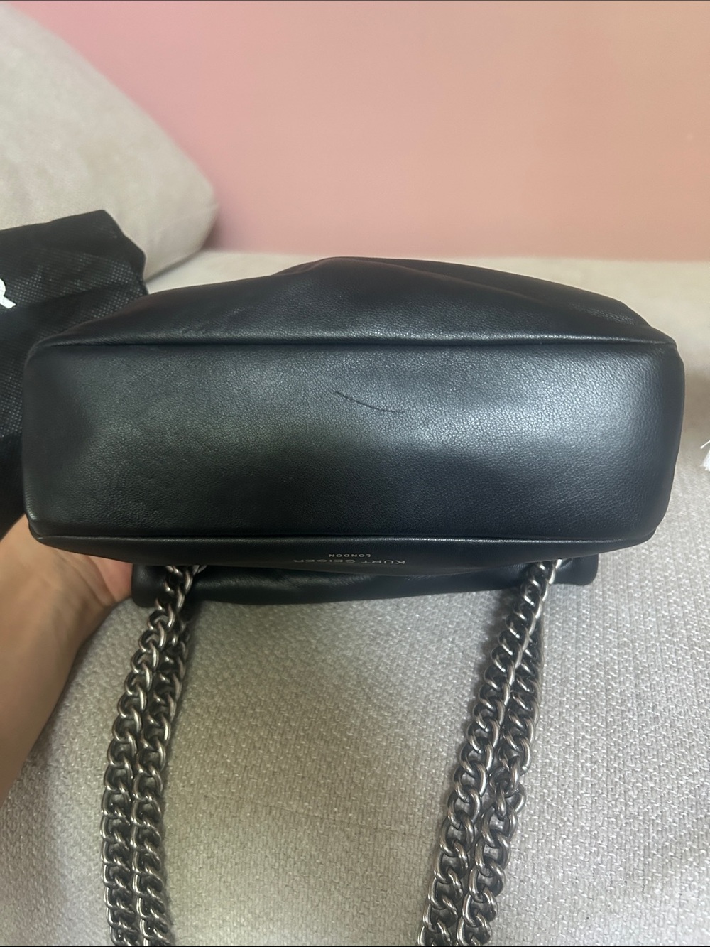 Kurt Geiger Black Leather Mini Shoulder Bag with Silver Chain - Picture 4 of 5